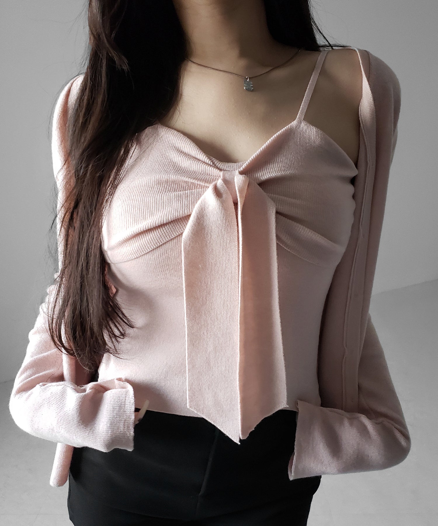 【 ２点セット 】リボンニットキャミソール ＋ カーディガンセット ／ribbon knit camisole + cardigan SET