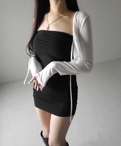 【 ２color 】フロントリボンカットソーショートカーディガン ／ front ribbon cutsew short cardigan