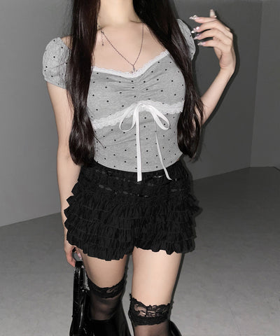 シアーフリルレースショートパンツ ／ Sheer frill lace shorts