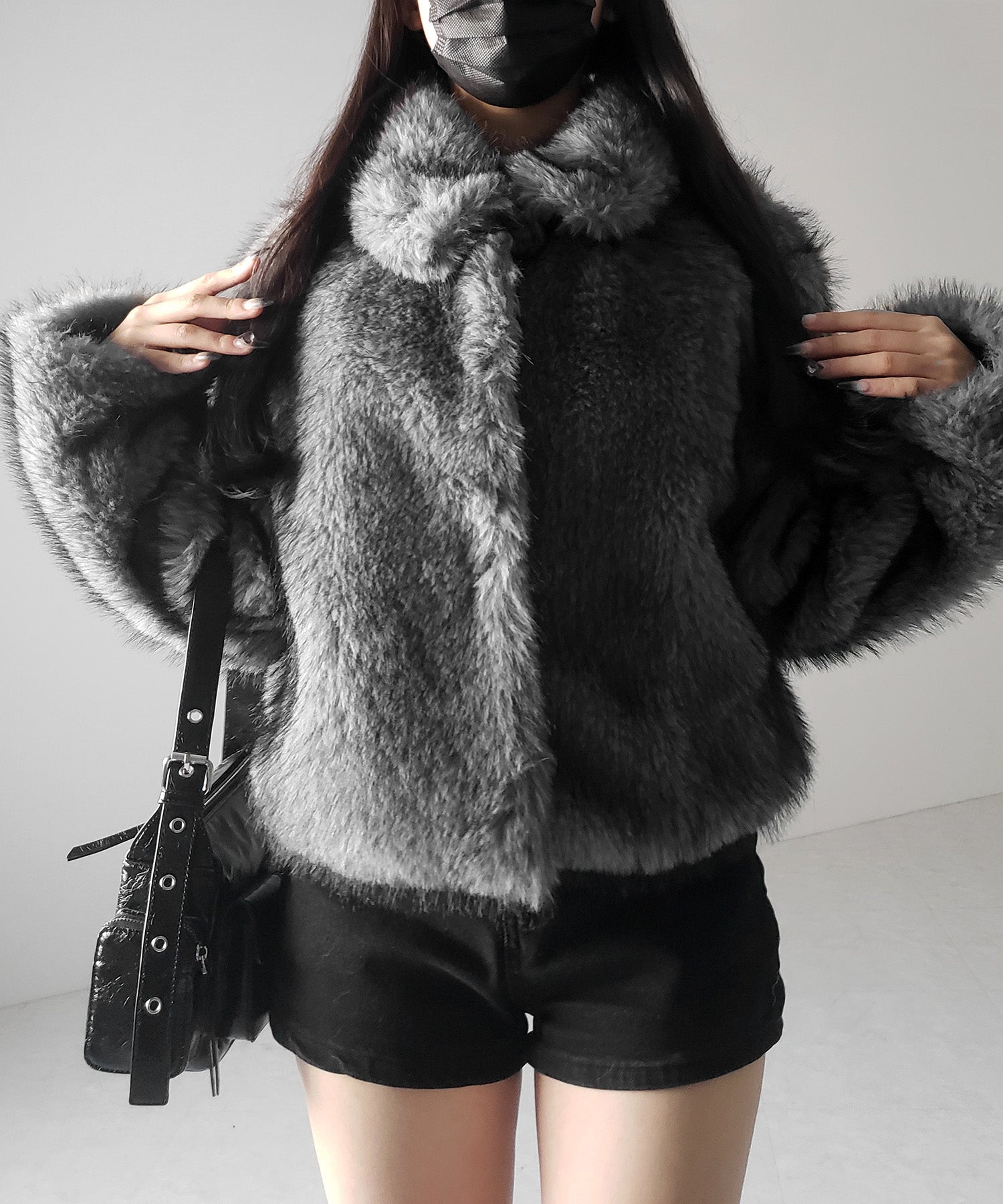 スタンドカラーミックスファーショートコート ／ stand-collar mix fur short coat