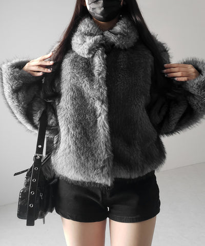 スタンドカラーミックスファーショートコート ／ stand-collar mix fur short coat