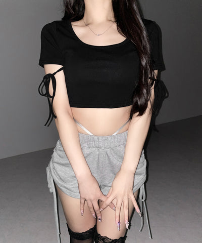 サイドシャーリングストリングショートパンツ ／ side shirring string short pants