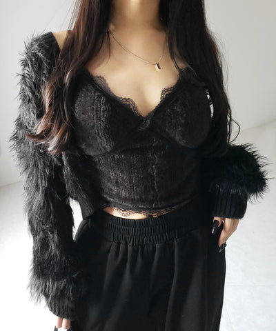 【 カップ付き 】シャギーファーショートビスチェキャミソール ／ shaggy fur short bustier camisole