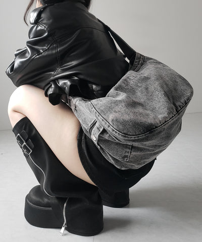 【 ２color 】ブラックタグヴィンテージデニムショルダーバッグ ／ black tag vintage denim shoulder bag