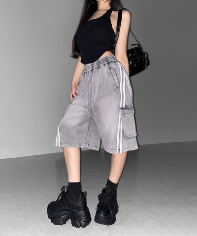 サイドラインヴィンテージワイドカーゴスウェットハーフパンツ / sideline vintage wide cargo sweat half pants