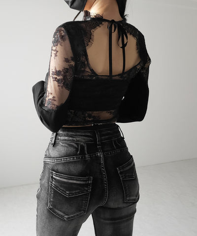 【 １color 】Y‐ストラップチョーカーレースドッキングトップス ／ Y-strap choker lace docking tops
