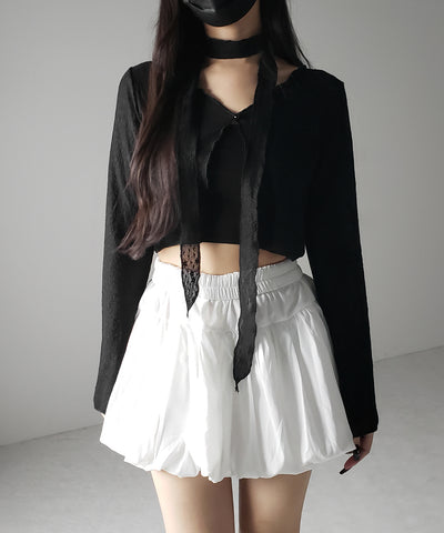 【 ２color ／ ２WAY 】チョーカーロングタイ付きショートシアーカーディガン ／ choker long tie set short sheer cardigan