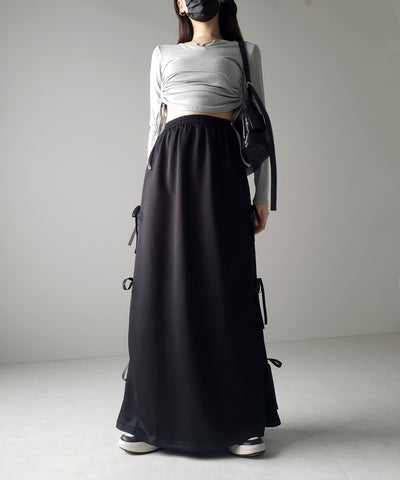 【 ２color 】３ストラップサイドリボンロングスウェットスカート／ three strap side ribbon long sweat skirt