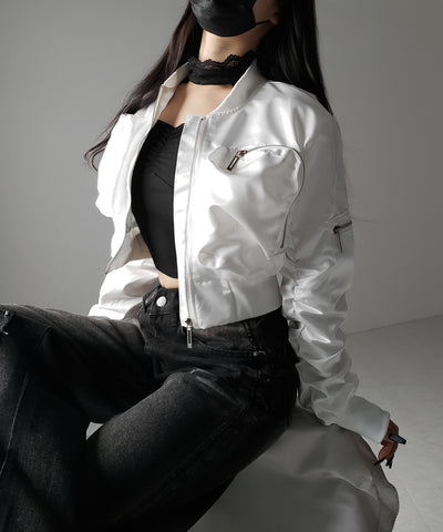 【 ２color 】アウトポケットジップアップショートブルゾン ／ out pocket zip up short blouson