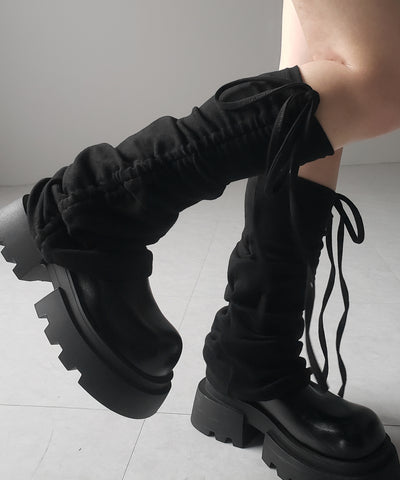 【 ２color 】ストラップリボンサイドシャーリングレッグカバー ／ strap ribbon side shirring leg cover