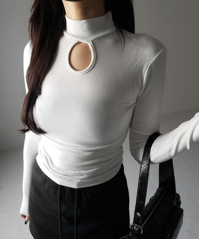 【 ３color 】裏起毛カットアウトプチハイネックトップス ／ urakimo cutout puchi highneck tops
