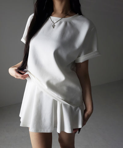 【 セットアップ 】オーバーサイズ半袖Ｔシャツ＋プリーツミニスカート SET ／( SETUP ) oversize shortsleeve Tee + pleated mini skirt SET