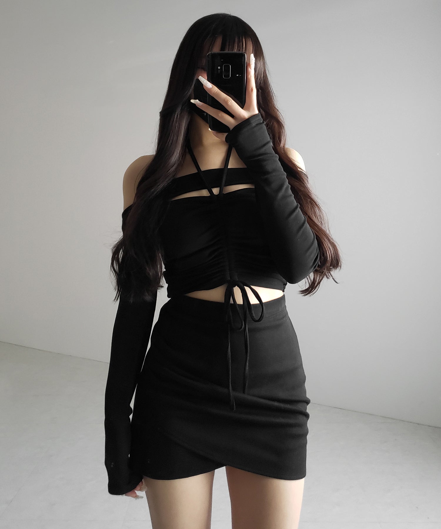 裏起毛カットアウトシャーリングぴちカットソートップス ／ urakimo cutout shirring pichi cutsew tops