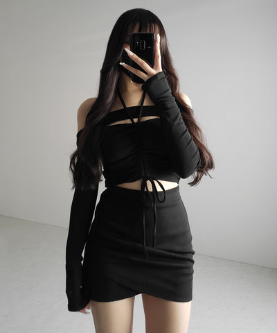 裏起毛カットアウトシャーリングぴちカットソートップス ／ urakimo cutout shirring pichi cutsew tops