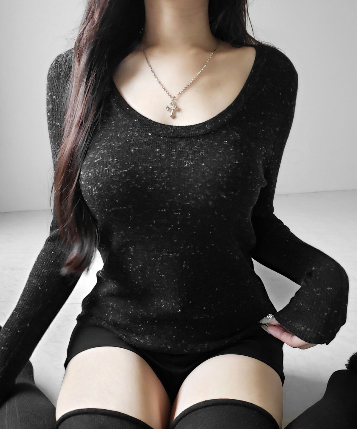 メランジネップルーズニットトップス ／ melange nep loose knit tops