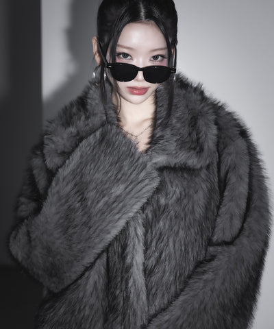 スタンドカラーミックスファーショートコート ／ stand-collar mix fur short coat