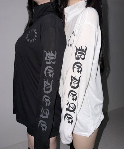 グランジロゴスタンドジップアップオーバーシアートップス ／ grunge logo stand zipup over sheer tops