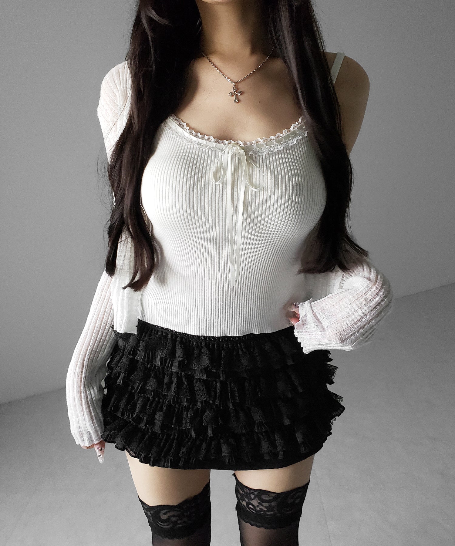 【  インパン裏地付 】フリルレースミニスカート ／ frill lace mini skirt