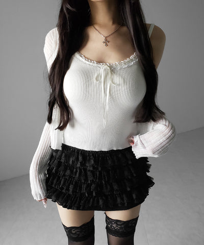 【  インパン裏地付 】フリルレースミニスカート ／ frill lace mini skirt
