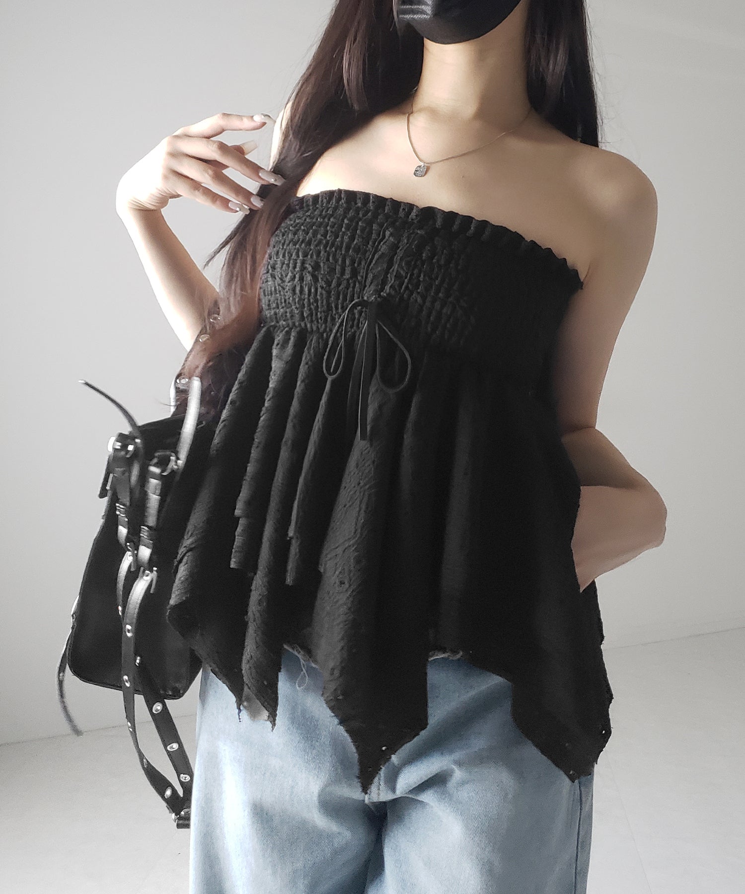 【 トップスとしても使える２WAY 】シャーリングリボンフリルビスチェミニスカート ／ shirring ribbon frill bustier mini skirt