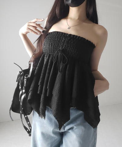 【 トップスとしても使える２WAY 】シャーリングリボンフリルビスチェミニスカート ／ shirring ribbon frill bustier mini skirt