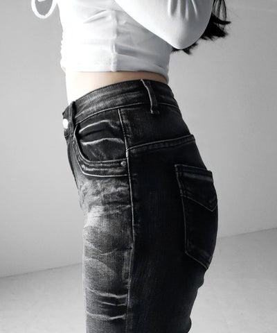 【 ２color ／ ４size 】ヴィンテージライクフリンジストレッチフレアデニム ／ Vintage-like fringe stretch flare denim