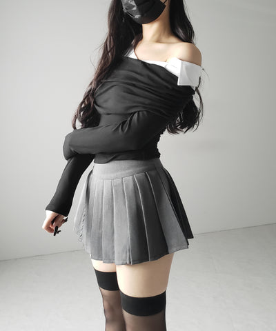【 ２color 】プリーツマイクロミニスカパン ／ pleated micro mini skirt pants