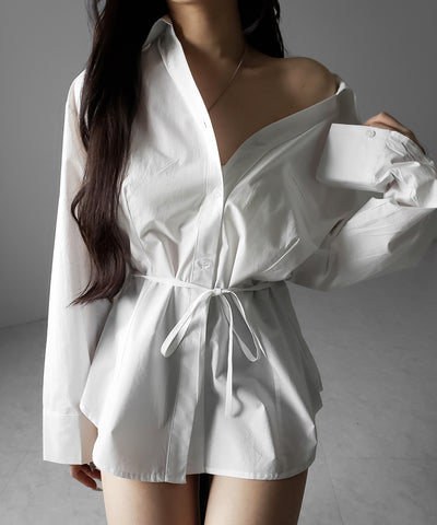 ストラップリボンレディフレアシャツ ／ strap ribbon lady flare shirts