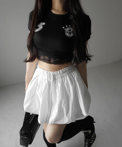 【 ２color ／インパン裏地付き 】フェイクレイヤードコットンバルーンミニスカート ／ fake layered cotton balloon mini skirt