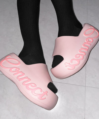 レタリングロゴ厚底スライドサンダル ／ lettering logo platform slide sandals
