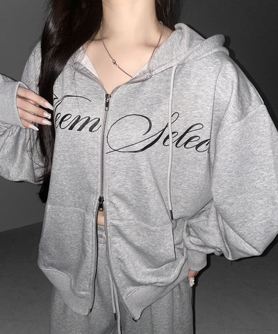 【 セットアップ可能 】レタリングロゴプリントダブルジップビッグパーカー ／ lettering logo print double zip BIG hoodie