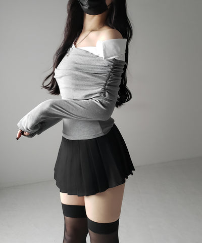 【 ２color 】プリーツマイクロミニスカパン ／ pleated micro mini skirt pants