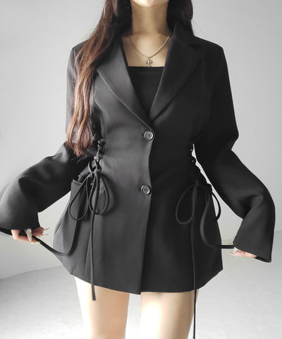 レースアップリボンスリムテーラードジャケット ／ lace-up ribbon slim tailored jacket