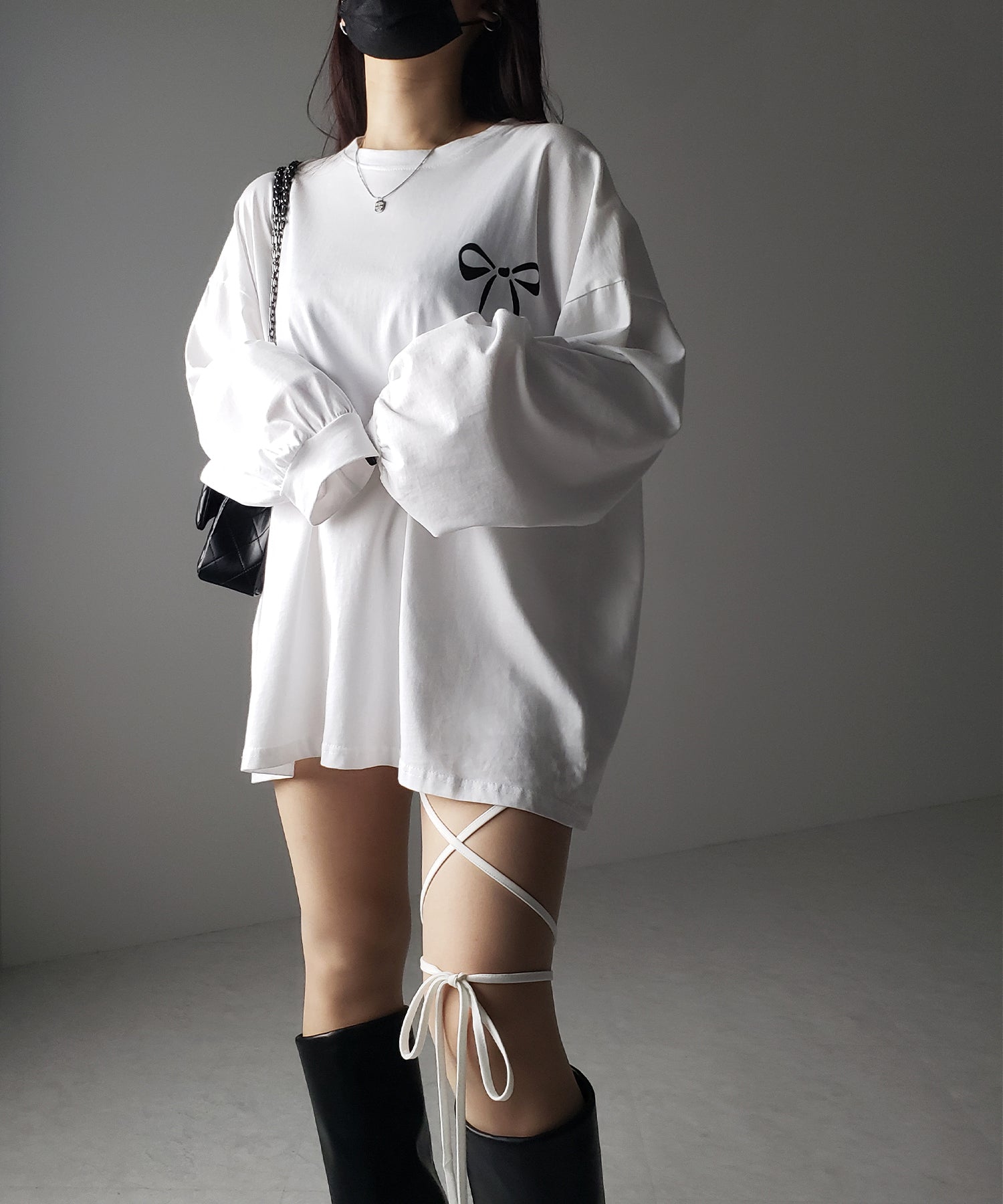 【 セルフカット調節可能 】クロスストラップリボンバイカーレギンスパンツ ／ cross strap ribbon biker leggings pants