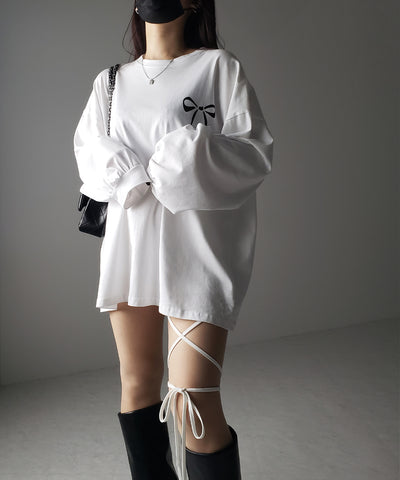 【 セルフカット調節可能 】クロスストラップリボンバイカーレギンスパンツ ／ cross strap ribbon biker leggings pants