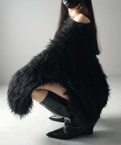 【 ３color 】フラッフィーシャギーボリュームニットミニワンピース ／ fluffy shaggy volume knit mini onepiece