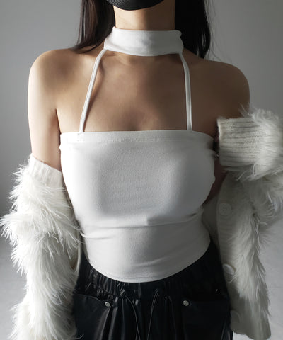 【 ３color ／ カップ付 】ダブルラインストラップチョーカーキャミソール ／ double line strap choker camisole