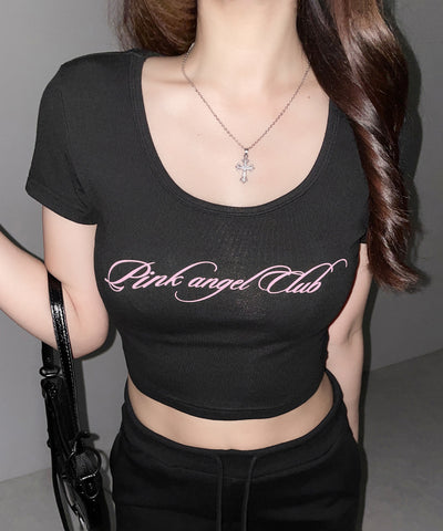 【 PINK ANGEL CLUB 】 レタリングロゴスクエアショートＴシャツ ／ PINK ANGEL CLUB lettering logo square short T-shirts