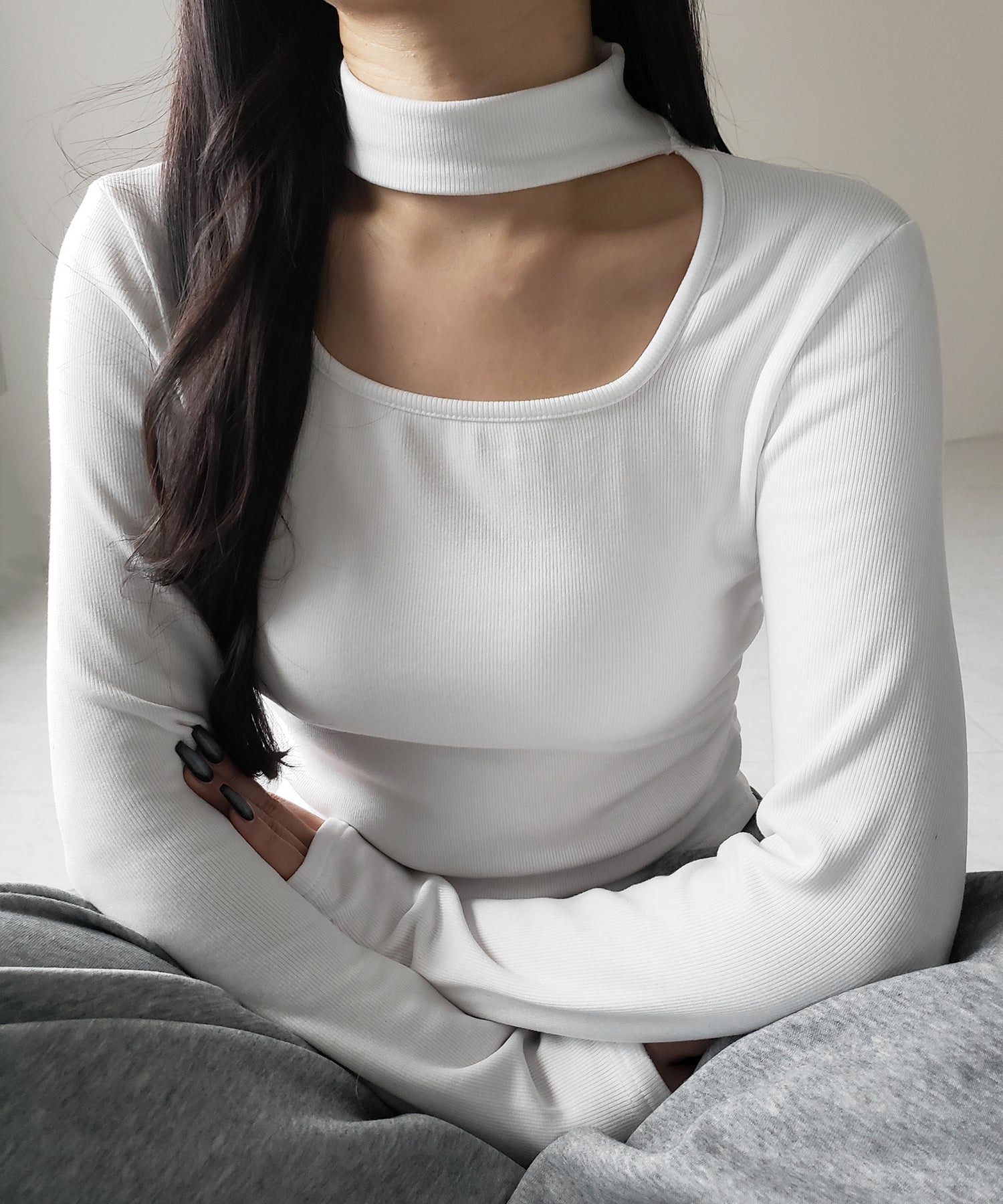 【 ３color ／ 裏起毛 】スクエアネックチョーカーシャーリングトップス ／ square neck choker shirring tops