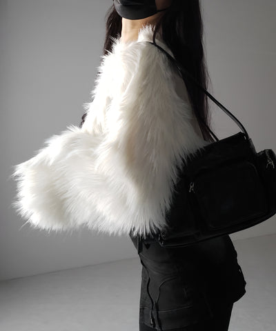【 ２color 】ボリュームスリーブショートトロミシャギーニット ／ Volume sleeve short toromi shaggy knit