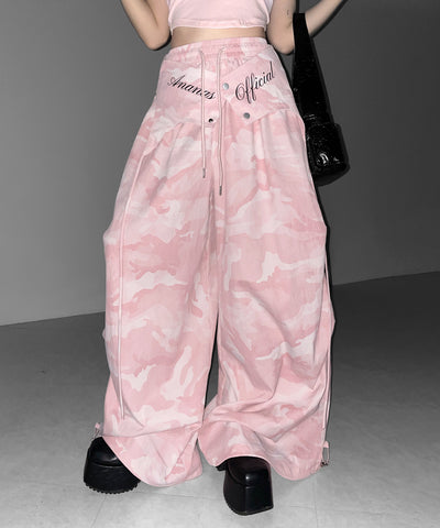 ロゴガーターカモフラタックワイドパンツ ／ logo garter camouflage tuck wide pants