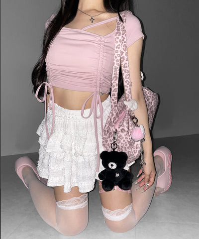ダブルシャーリングリボンストラップＴシャツ ／ double shirring ribbon strap T-shirts