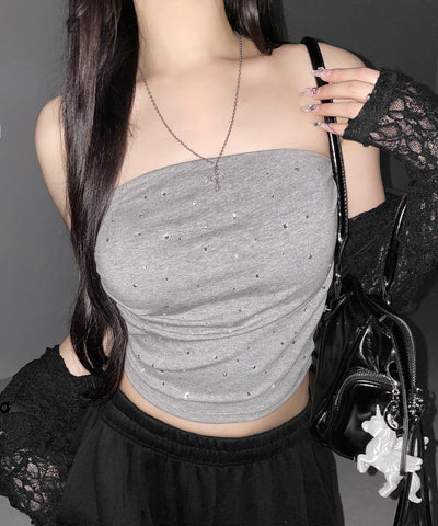 ラインストーンスリムフィットベアトップ ／ Rhinestone slim fit bare top