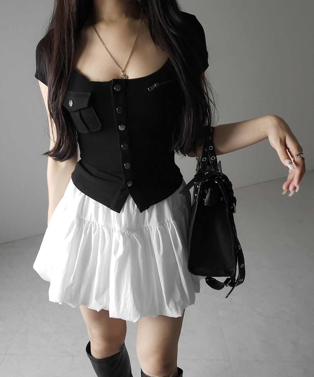 【 ２color ／インパン裏地付き 】ティアードコットンバルーンミニスカート ／ tiered cotton balloon mini skirt