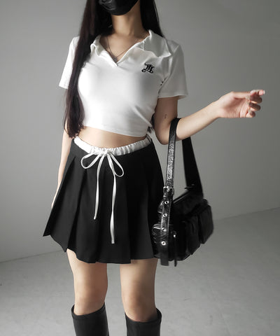 【 ２color 】レイヤードプリーツミニスカパン ／ layered pleated mini skirt pants