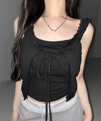 フロントリボンレイヤードリブキャミタンク ／ front ribbon layered lib camisole tank