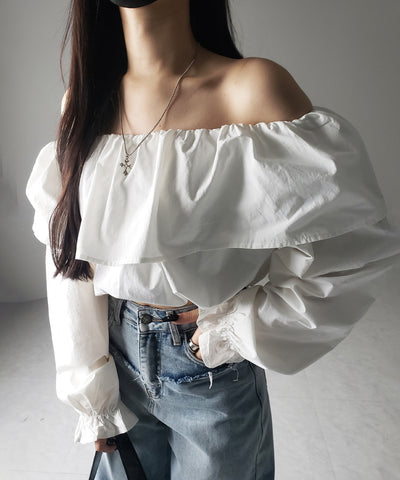 【 ２color 】オフショルダーフリルショートブラウス ／off shoulder frill short blouse