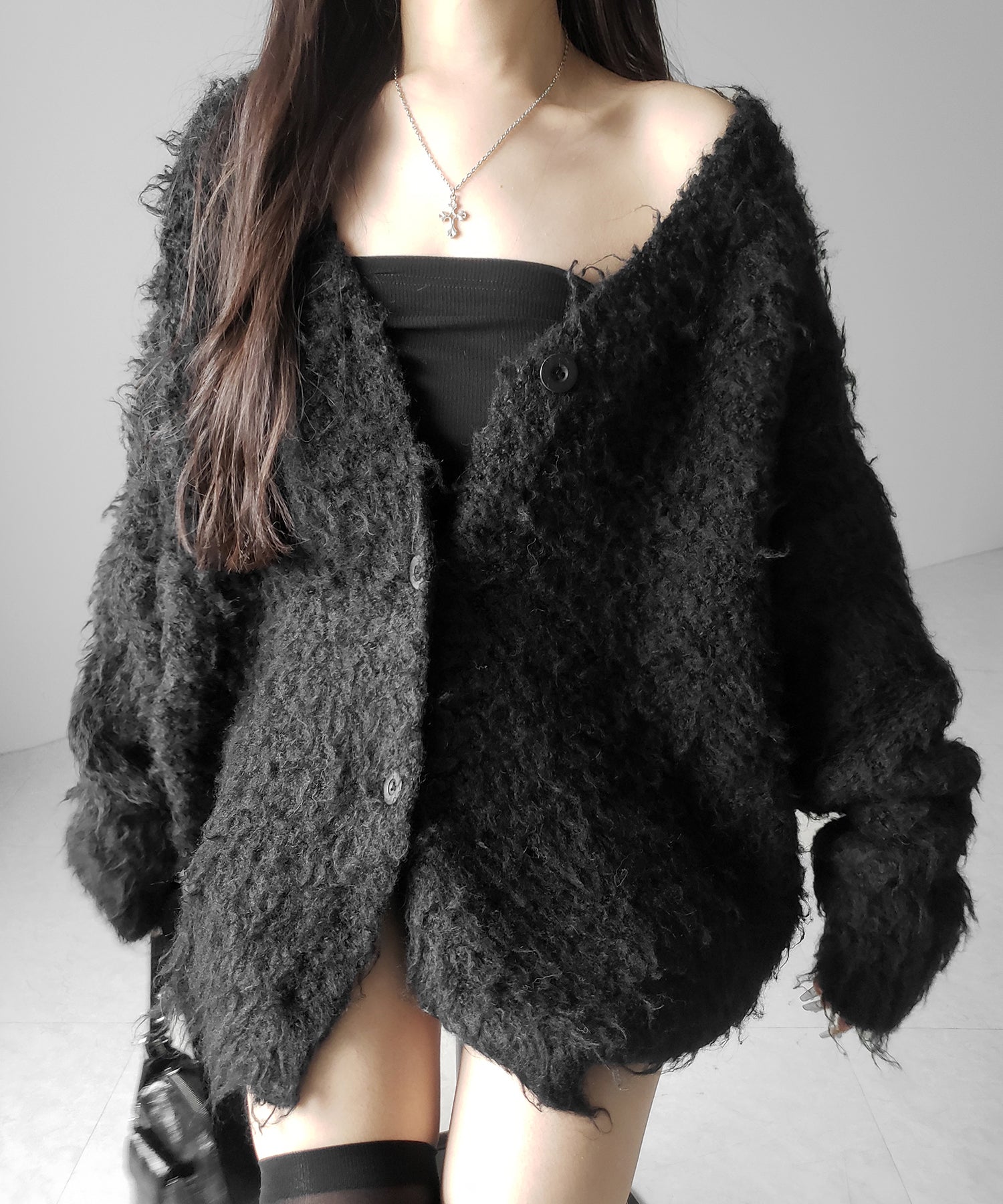 シャギーニットビッグカーディガンミニワンピース ／ shaggy knit big cardigan mini onepiece