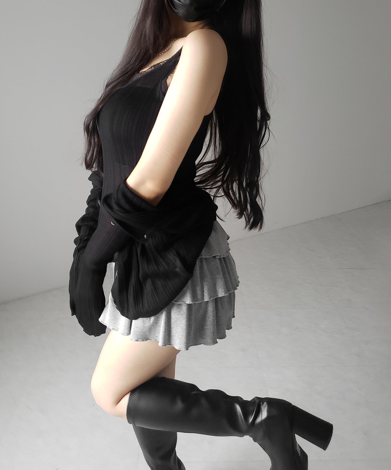 【 ２点セット 】レースニットキャミソール ＋ シアーニットカーディガン SET ／ lace knit camisole + sheer knit cardigan SET