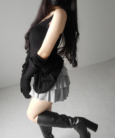 【 ２点セット 】レースニットキャミソール ＋ シアーニットカーディガン SET ／ lace knit camisole + sheer knit cardigan SET